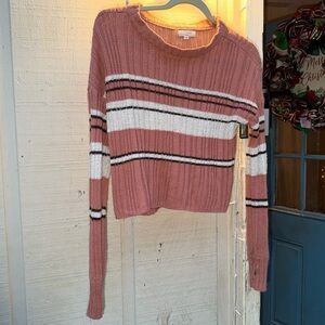 Full Circle Striped Pink Sweater Size Small cable knit cropped